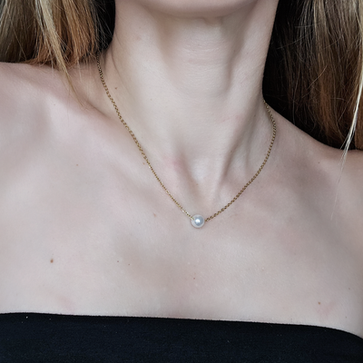 Colier cu perlă din oțel inoxidabil placat cu aur 18K