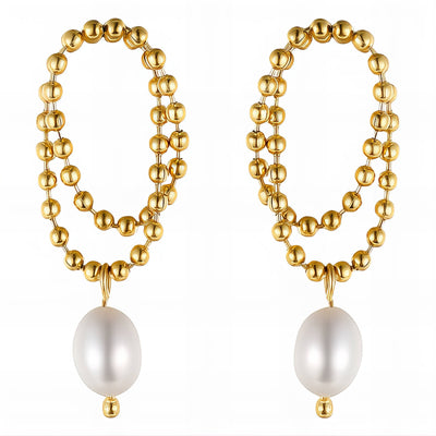 Cercei din oțel inoxidabil placat cu aur 18K și perlă naturală