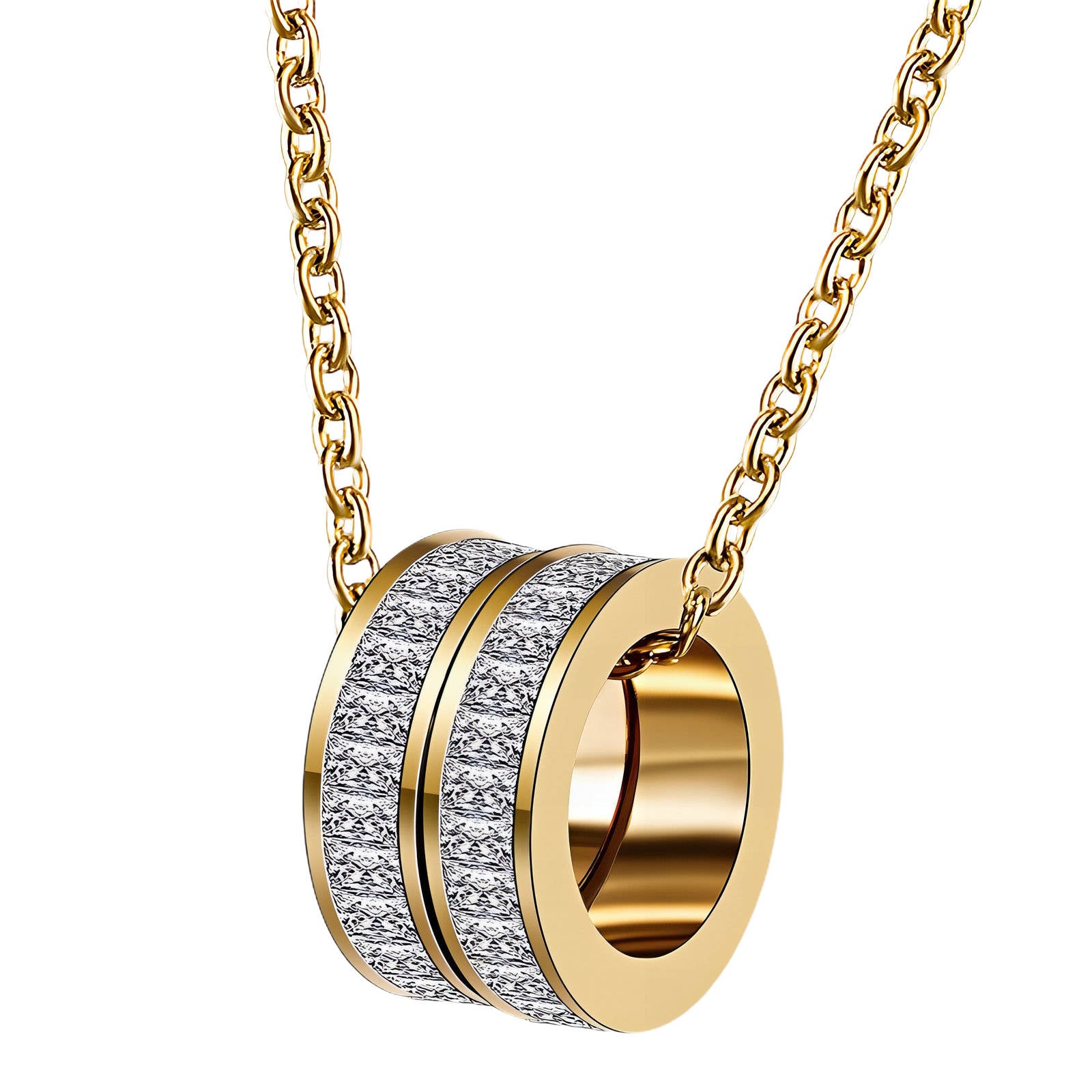 Colier din oțel inoxidabil, placat cu aur 18K, cu pandantiv din zirconiu cubic