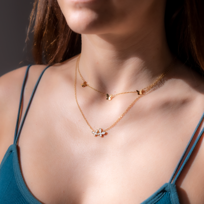 Colier "Fluturi" din oțel inoxidabil, placat cu aur 18K