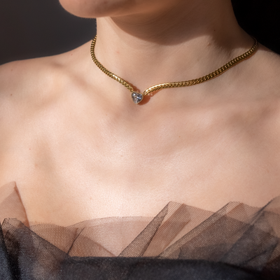 Colier din oțel inoxidabil placat cu aur 18K, cu pandant din zirconiu